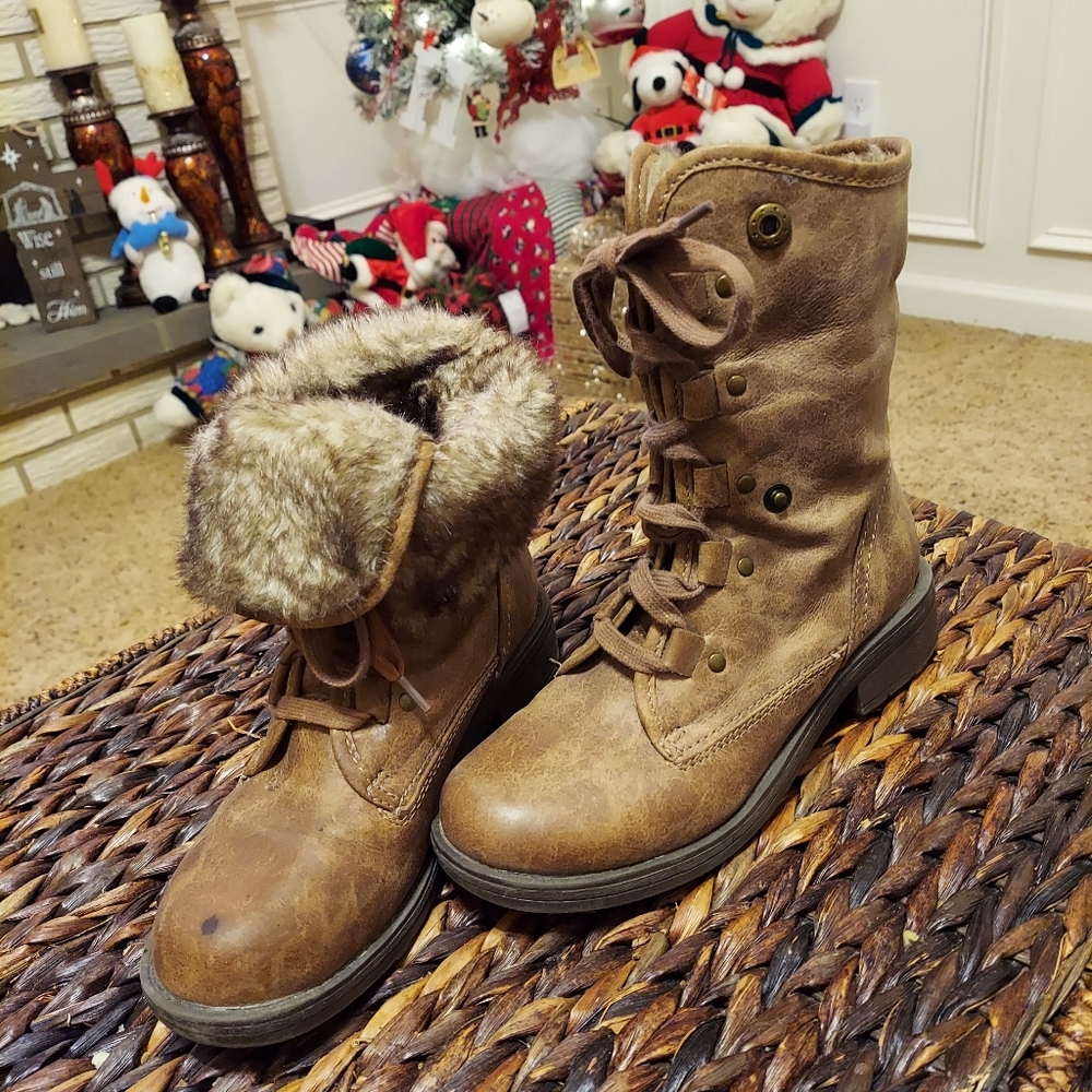 Faux Fur/Leather Ankle Boots
